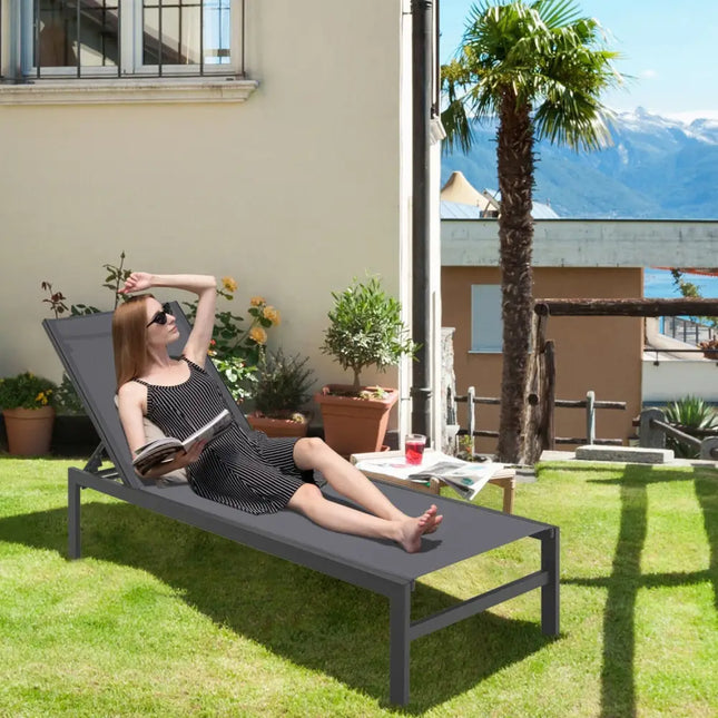 6-Position Chaise Lounge Chairs with Rustproof Aluminium Frame-Gray - Gray - Outdoor Chaise Lounges