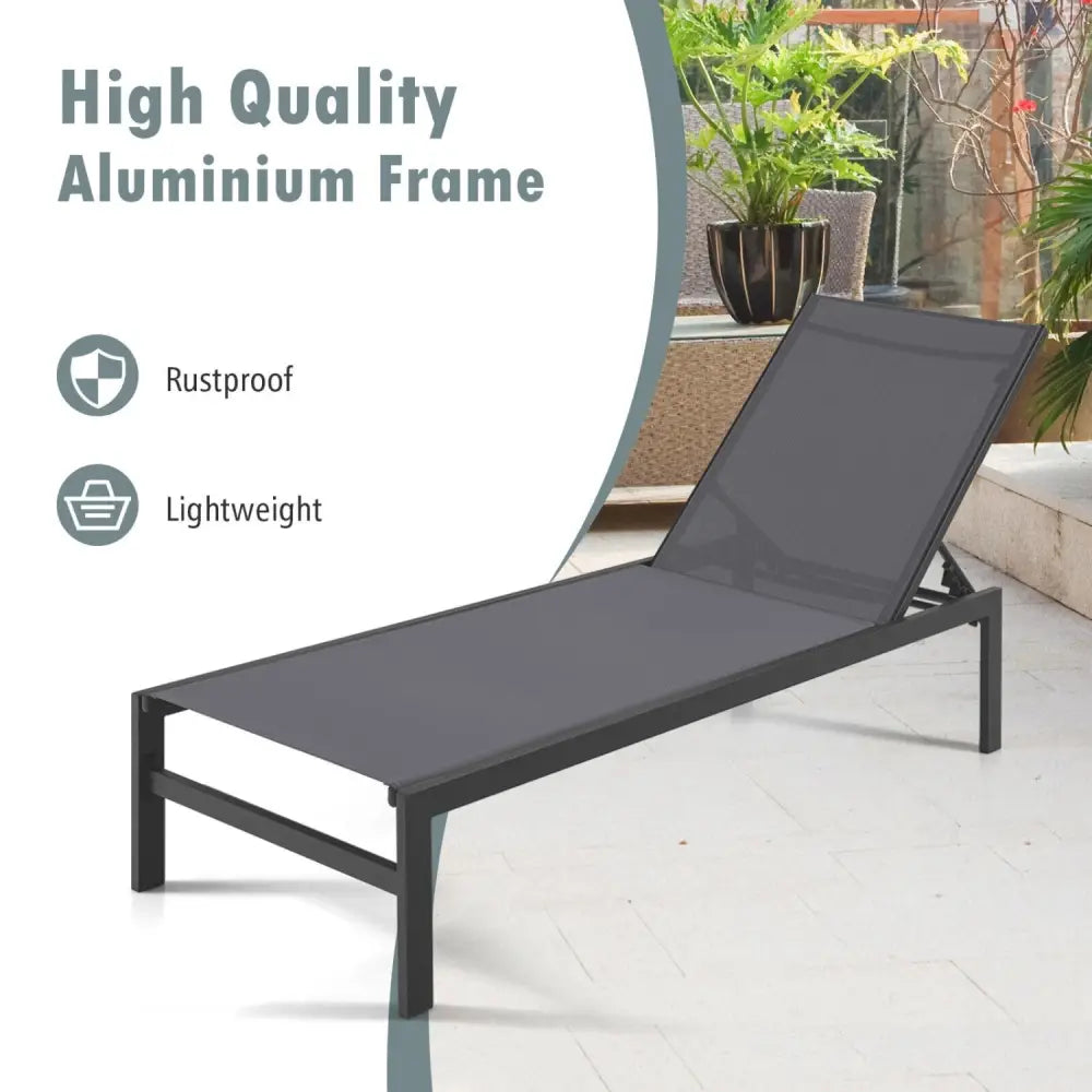 6-Position Chaise Lounge Chairs with Rustproof Aluminium Frame-Gray - Gray - Outdoor Chaise Lounges