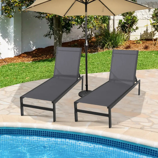 6-Position Chaise Lounge Chairs with Rustproof Aluminium Frame-Gray - Gray - Outdoor Chaise Lounges