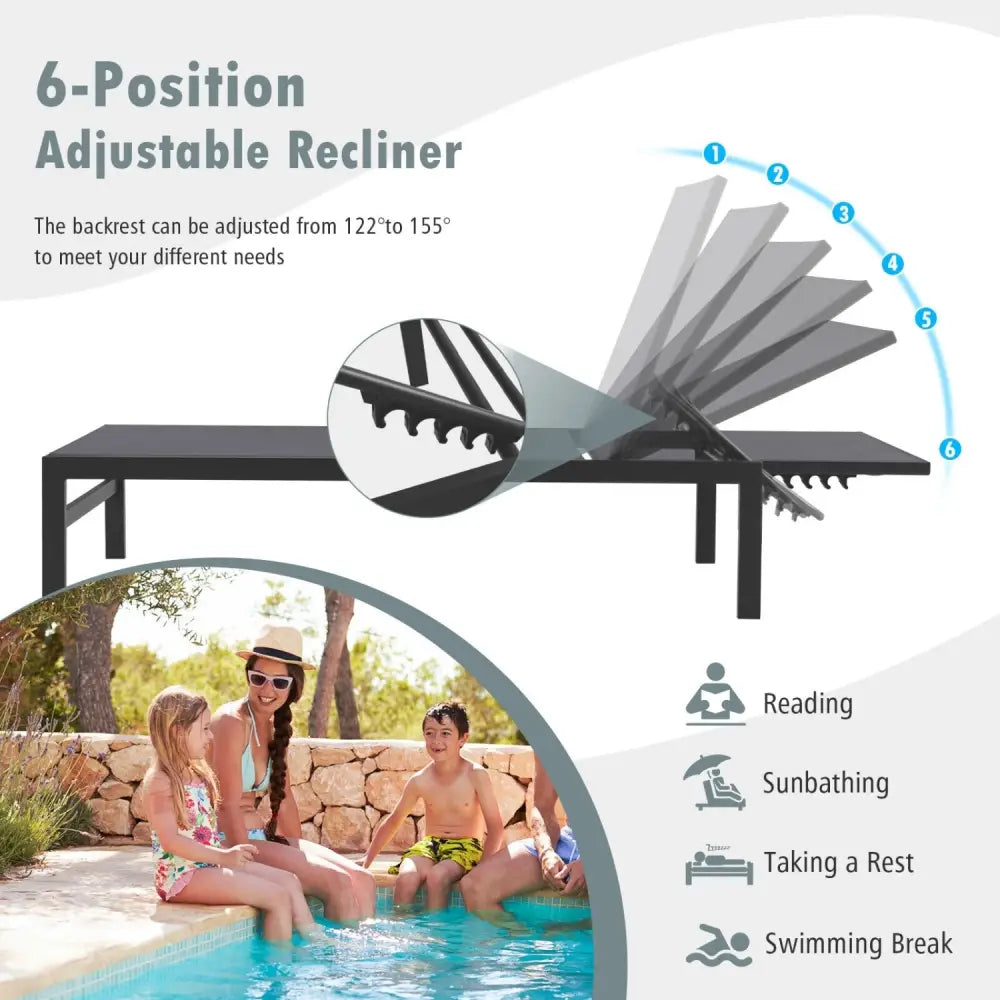 6-Position Chaise Lounge Chairs with Rustproof Aluminium Frame-Gray - Gray - Outdoor Chaise Lounges
