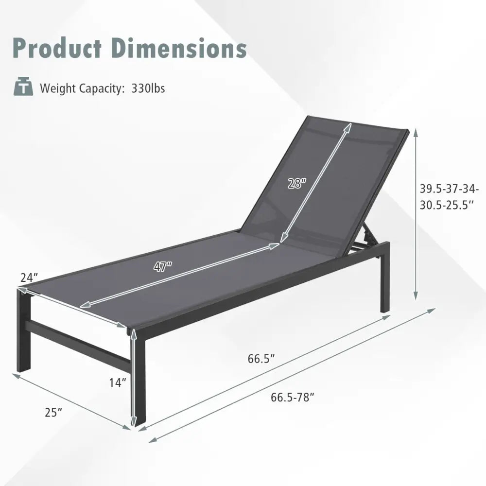 6-Position Chaise Lounge Chairs with Rustproof Aluminium Frame-Gray - Gray - Outdoor Chaise Lounges