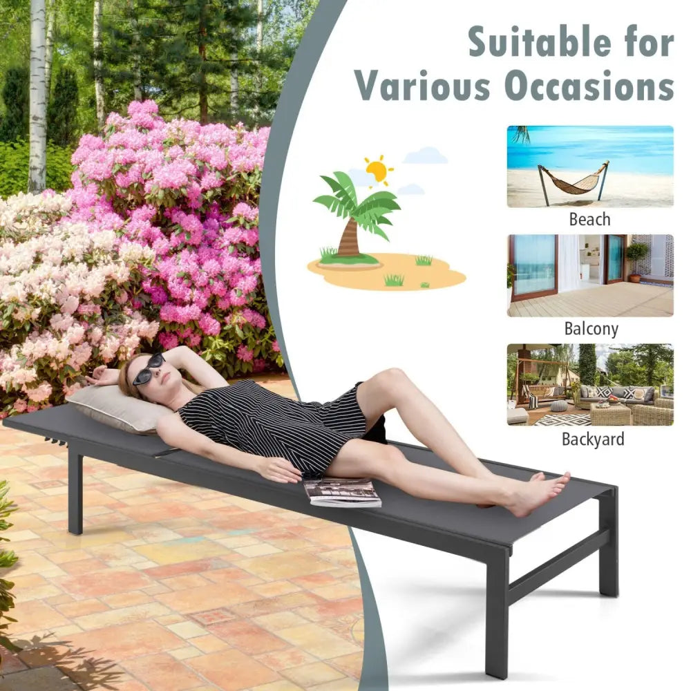 6-Position Chaise Lounge Chairs with Rustproof Aluminium Frame-Gray - Gray - Outdoor Chaise Lounges