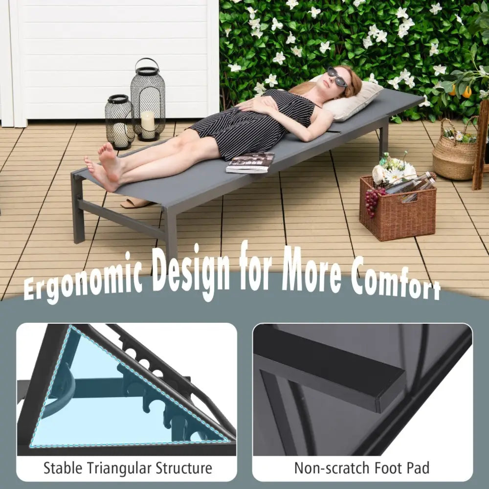 6-Position Chaise Lounge Chairs with Rustproof Aluminium Frame-Gray - Gray - Outdoor Chaise Lounges