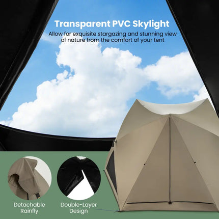 6-Sided Pop-up Family Tent with Rainfly Skylight 3 Doors 3 Windows-Green - Green - Tents