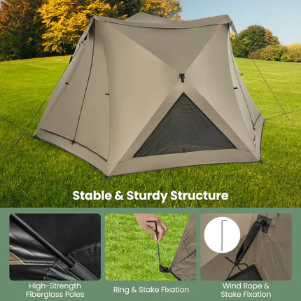 6-Sided Pop-up Family Tent with Rainfly Skylight 3 Doors 3 Windows-Green - Green - Tents