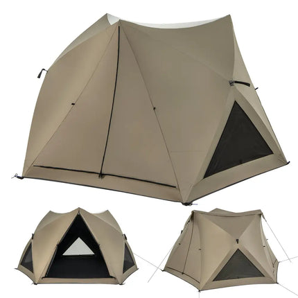 6-Sided Pop-up Family Tent with Rainfly Skylight 3 Doors 3 Windows-Green - Green - Tents