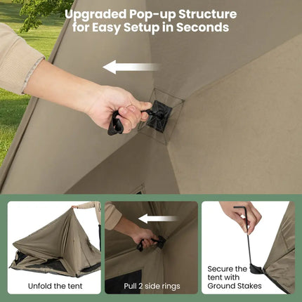 6-Sided Pop-up Family Tent with Rainfly Skylight 3 Doors 3 Windows-Green - Green - Tents