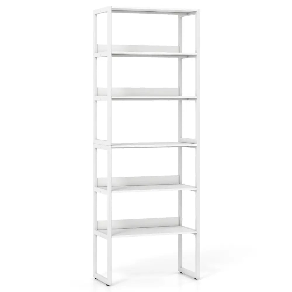 6-Tier Book Shelf with Metal Frame and 4 Anti-Tipping Kits Detachable Shelves-White - White - Bookcases