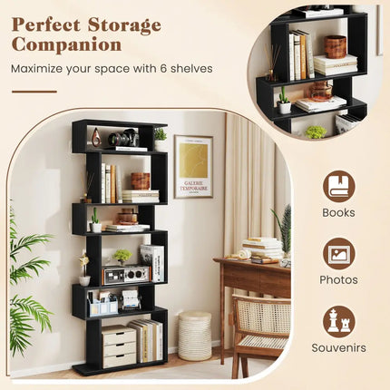 6-Tier Bookcase with Anti-Tipping Kit-Black - Black - Bookcases