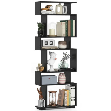 6-Tier Bookcase with Anti-Tipping Kit-Black - Black - Bookcases
