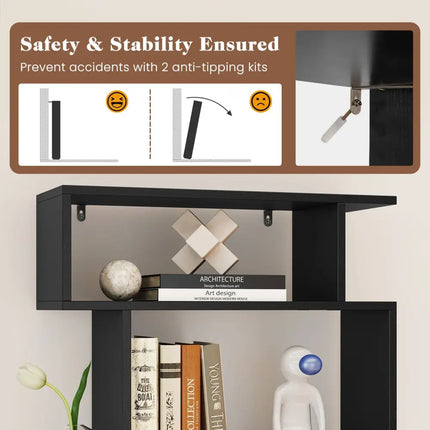 6-Tier Bookcase with Anti-Tipping Kit-Black - Black - Bookcases