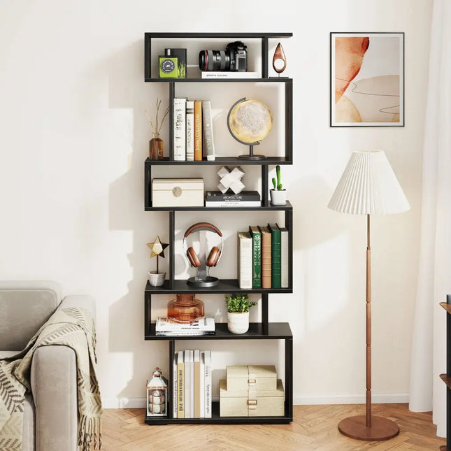 6-Tier Bookcase with Anti-Tipping Kit-Black - Black - Bookcases