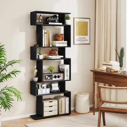 6-Tier Bookcase with Anti-Tipping Kit-Black - Black - Bookcases