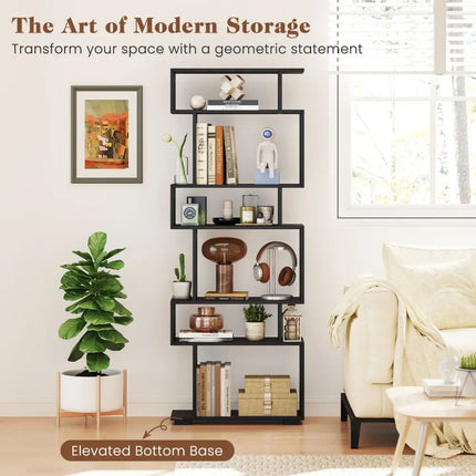 6-Tier Bookcase with Anti-Tipping Kit-Black - Black - Bookcases