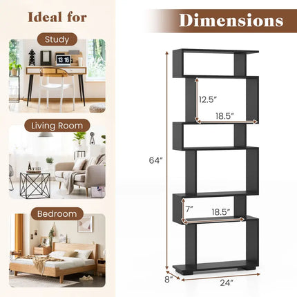 6-Tier Bookcase with Anti-Tipping Kit-Black - Black - Bookcases