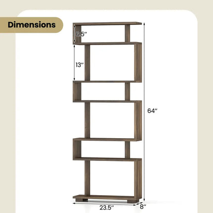 6-Tier Bookcase with Anti-Tipping Kit-Walnut - Walnut - Bookcases