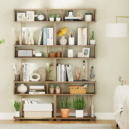 6-Tier Bookcase with Anti-Tipping Kit-Walnut - Walnut - Bookcases