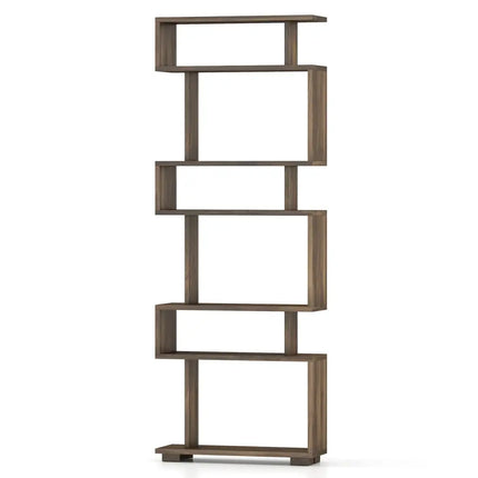 6-Tier Bookcase with Anti-Tipping Kit-Walnut - Walnut - Bookcases