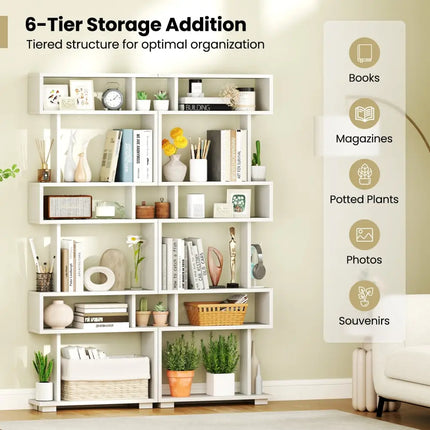 6-Tier Bookcase with Anti-Tipping Kit-White - White - Bookcases