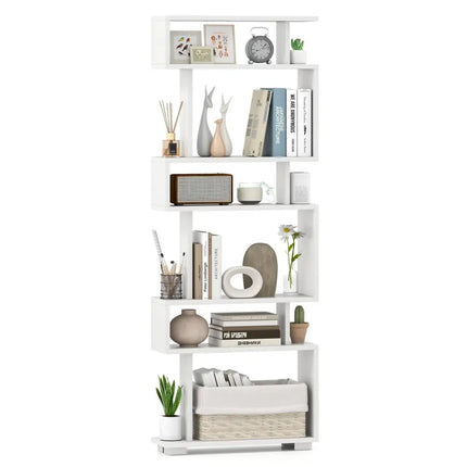 6-Tier Bookcase with Anti-Tipping Kit-White - White - Bookcases