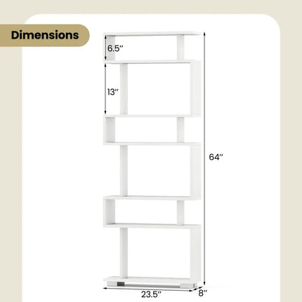 6-Tier Bookcase with Anti-Tipping Kit-White - White - Bookcases