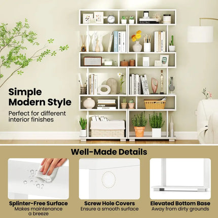 6-Tier Bookcase with Anti-Tipping Kit-White - White - Bookcases