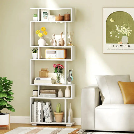 6-Tier Bookcase with Anti-Tipping Kit-White - White - Bookcases