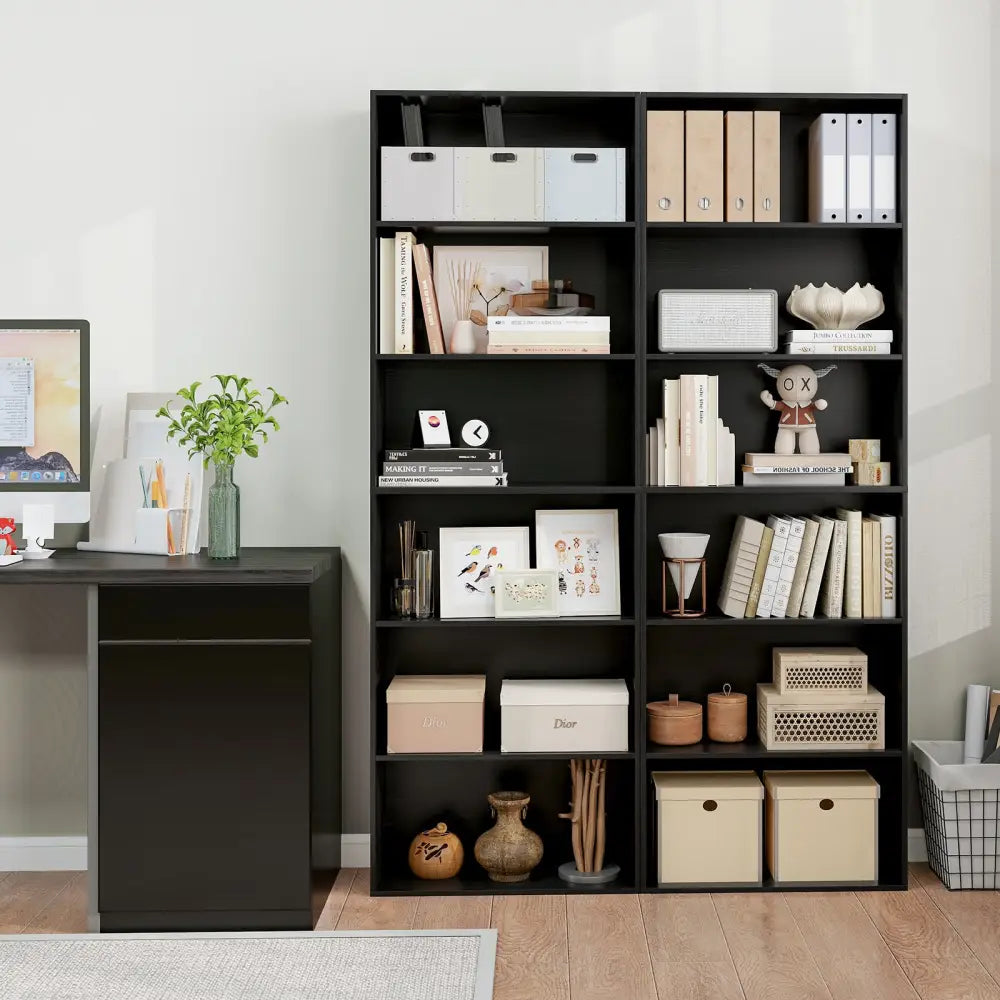 6-Tier Bookcase with 6 Open Shelves and Anti-Toppling Kits-Black - Black - Bookcases