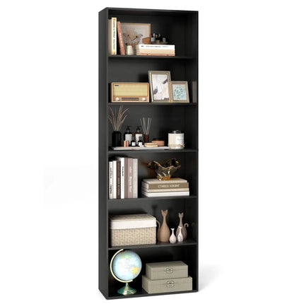 6-Tier Bookcase with 6 Open Shelves and Anti-Toppling Kits-Black - Black - Bookcases