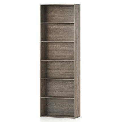 6-Tier Bookcase with 6 Open Shelves and Anti-Toppling Kits-Gray - Gray - Bookcases