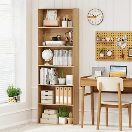 6-Tier Bookcase with 6 Open Shelves and Anti-Toppling Kits-Natural - Natural - Bookcases