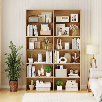 6-Tier Bookcase with 6 Open Shelves and Anti-Toppling Kits-Natural - Natural - Bookcases