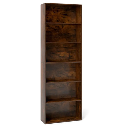 6-Tier Bookcase with 6 Open Shelves and Anti-Toppling Kits-Rustic Brown - Rustic Brown - Bookcases