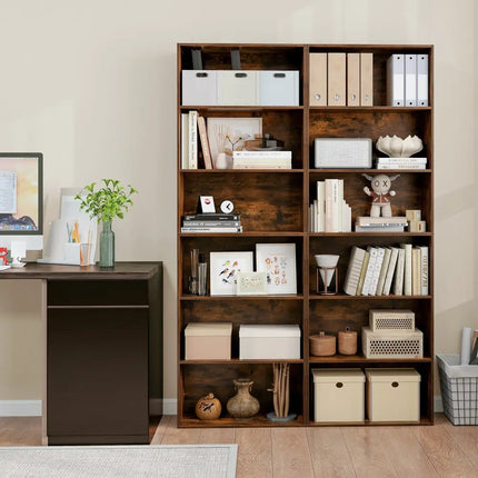 6-Tier Bookcase with 6 Open Shelves and Anti-Toppling Kits-Rustic Brown - Rustic Brown - Bookcases