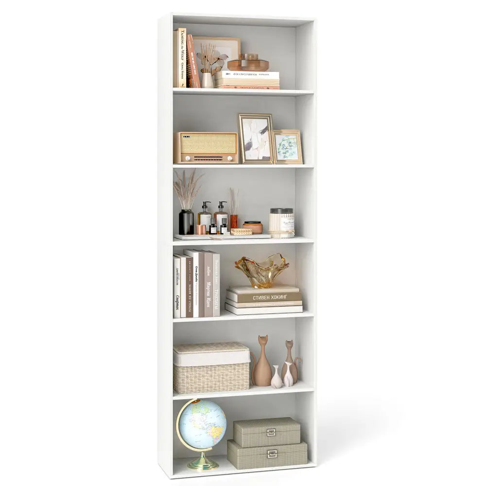 6-Tier Bookcase with 6 Open Shelves and Anti-Toppling Kits-White - White - Bookcases