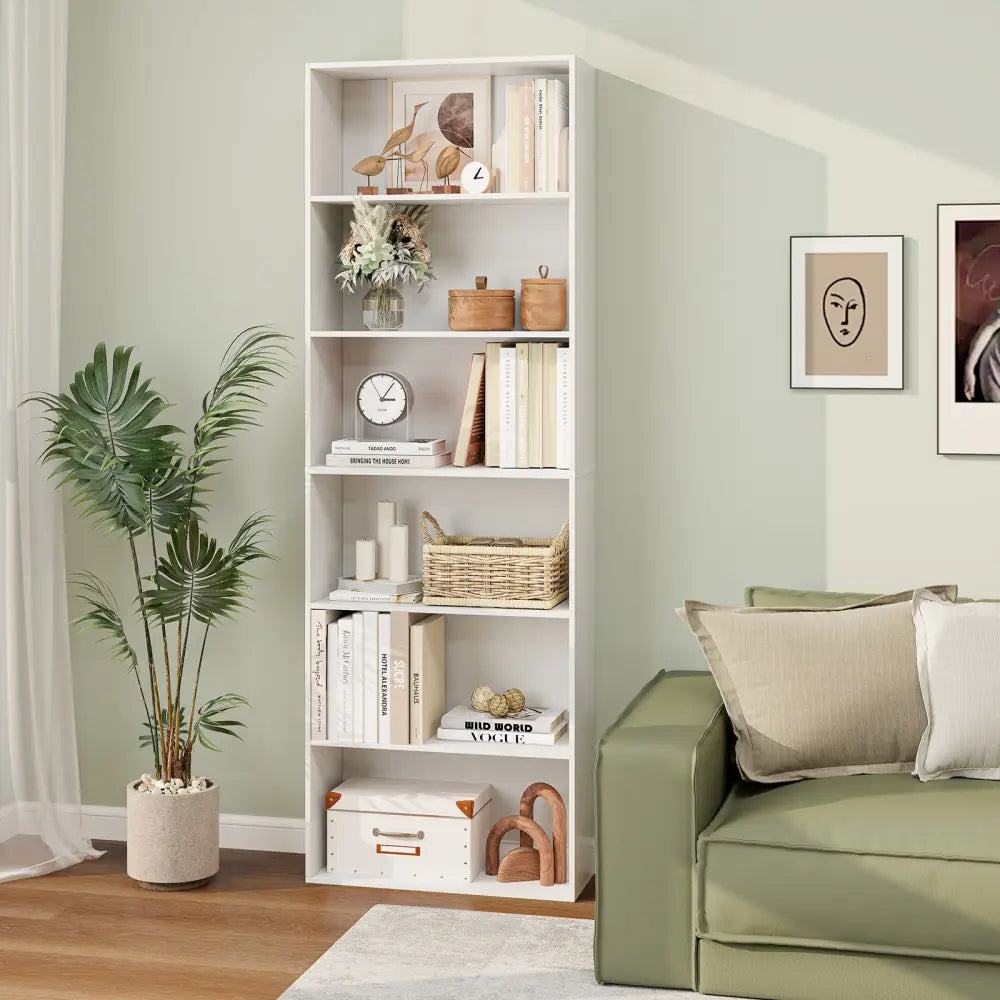 6-Tier Bookcase with 6 Open Shelves and Anti-Toppling Kits-White - White - Bookcases
