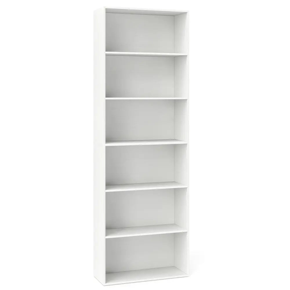 6-Tier Bookcase with 6 Open Shelves and Anti-Toppling Kits-White - White - Bookcases