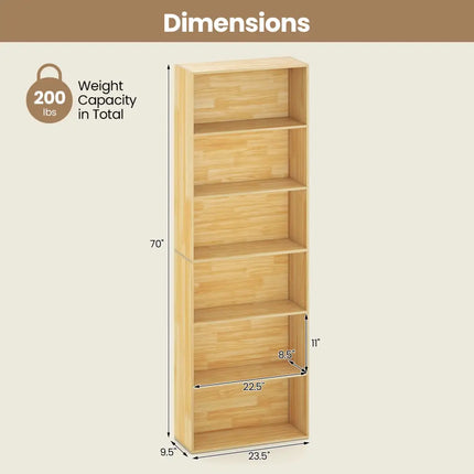6-Tier Bookcase with 6 Open Shelves and Anti-Toppling Kits-Wood - Wood - Bookcases