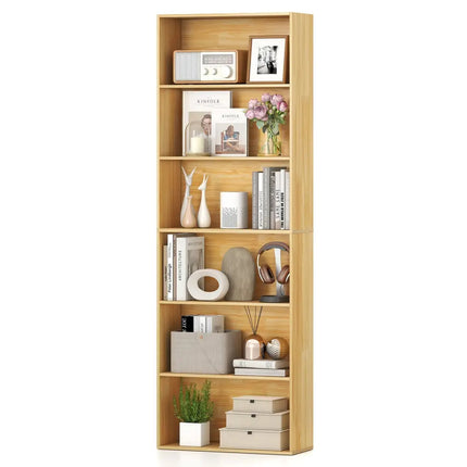 6-Tier Bookcase with 6 Open Shelves and Anti-Toppling Kits-Wood - Wood - Bookcases