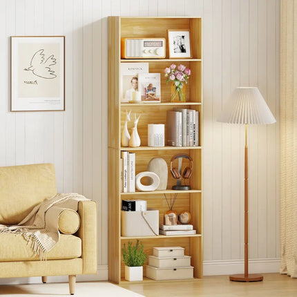 6-Tier Bookcase with 6 Open Shelves and Anti-Toppling Kits-Wood - Wood - Bookcases