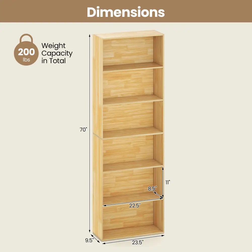 6-Tier Bookcase with 6 Open Shelves and Anti-Toppling Kits-Wood - Wood - Bookcases