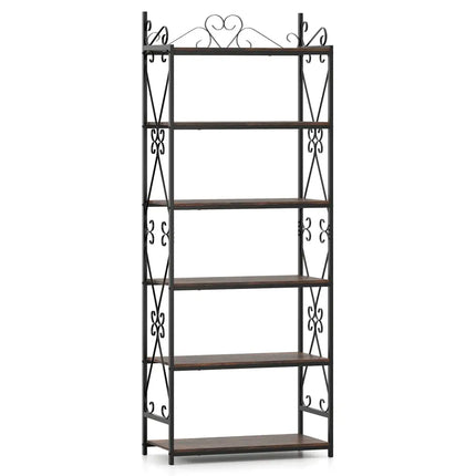 6-Tier Bookshelf Industrial Bookcase with 2 Anti-Tipping Kits and Metal Frame-Rustic Brown - Rustic Brown - Bookcases