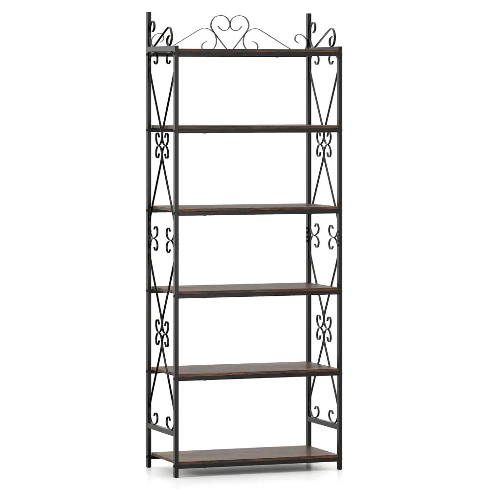 6-Tier Bookshelf Industrial Bookcase with 2 Anti-Tipping Kits and Metal Frame-Rustic Brown - Rustic Brown - Bookcases