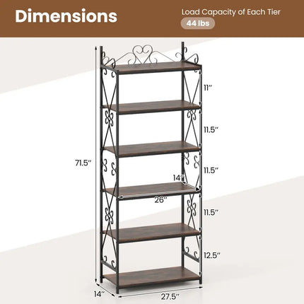 6-Tier Bookshelf Industrial Bookcase with 2 Anti-Tipping Kits and Metal Frame-Rustic Brown - Rustic Brown - Bookcases
