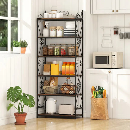 6-Tier Bookshelf Industrial Bookcase with 2 Anti-Tipping Kits and Metal Frame-Rustic Brown - Rustic Brown - Bookcases