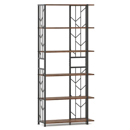 6-Tier Bookshelf Modern Geometric Bookcase with Heavy-duty Metal Frame and Anti-tipping Kits-Rustic Brown - Rustic