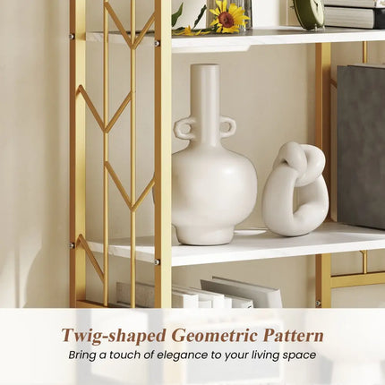 6-Tier Bookshelf Modern Geometric Bookcase with Heavy-duty Metal Frame and Anti-tipping Kits-White - White - Bookcases