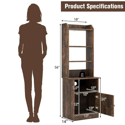 6-Tier Bookshelf Nightstand with Charging Station and Cabinet-Rustic Brown - Rustic Brown - Bookcases