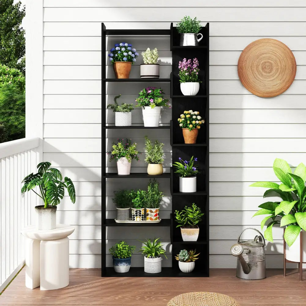 6-Tier Bookshelf Wooden Bookcase with 2 Anti-Tipping Kits Open Display Shelf-Black - Black - Bookcases