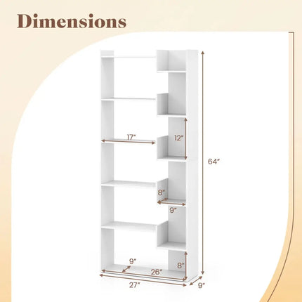 6-Tier Bookshelf Wooden Bookcase with 2 Anti-Tipping Kits Open Display Shelf-White - White - Bookcases